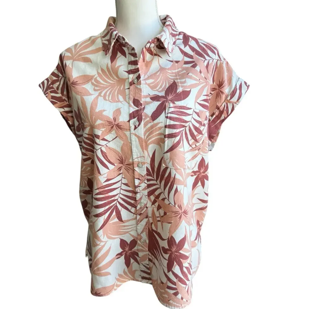 COASTAL COMFORT Top Womens L Tropical Palm Print Retro Hawaiian Surfer Vibe - Picture 8 of 12